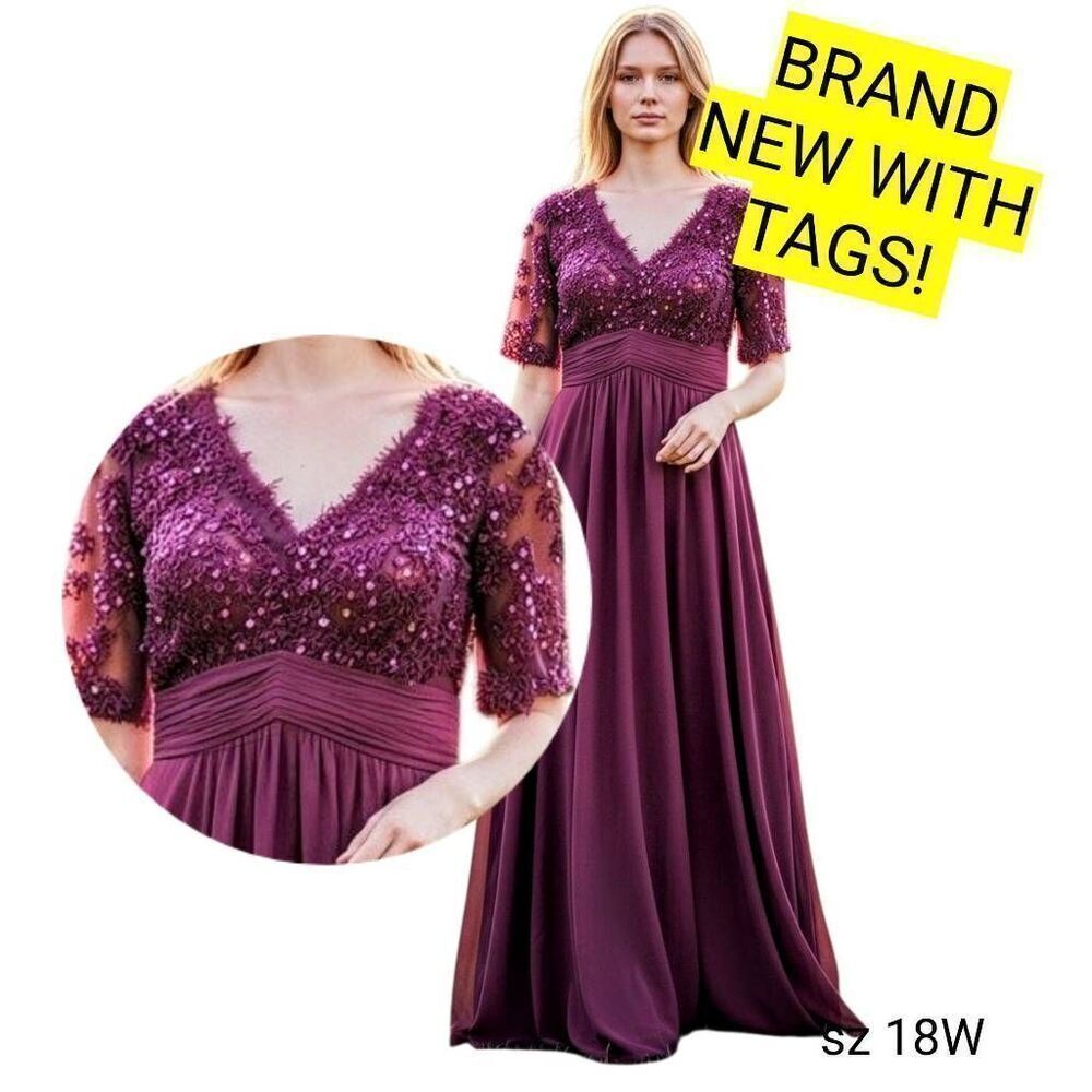 Formal Purple Sequined Empire Waist Long Chiffon Ball Gown Plus Size BRAND NEW!